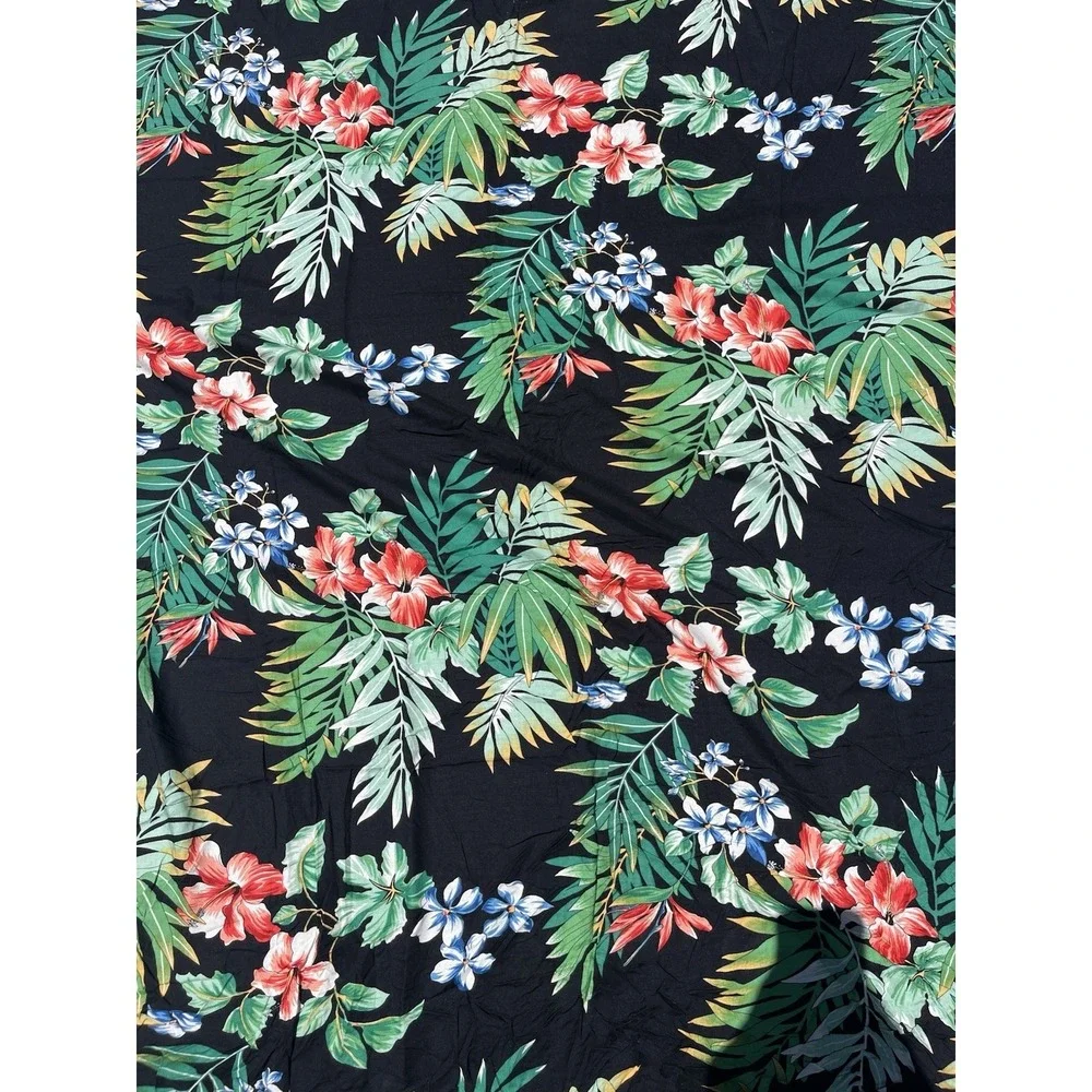Vintage 70s Gordon Hawaiian Fabrics‎ Black w/ Floral Flower 3 Yards By 44